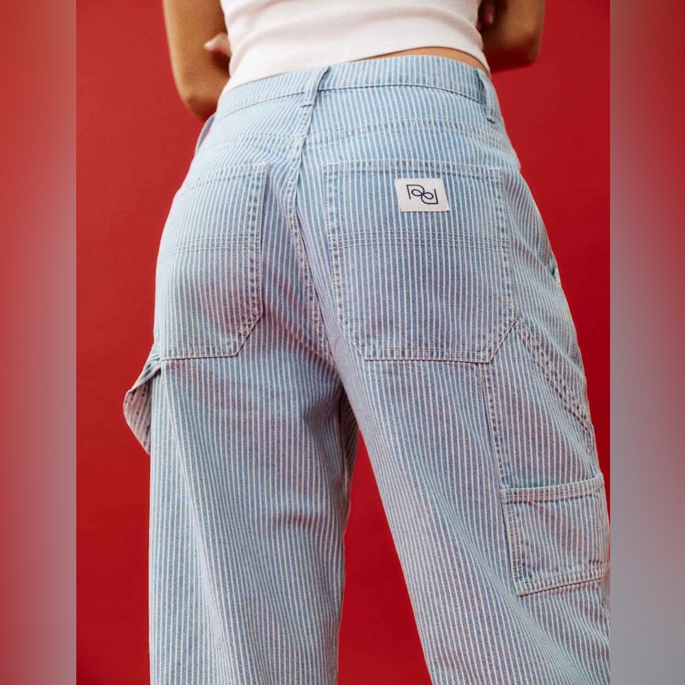 NWT Reformation Diego Mid Rise Baggy Utility Jeans in Island Stripe - Picture 6 of 13